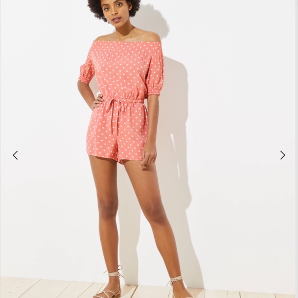 LOFT Beach Dotted Off the Shoulder Romper - Picture 1 of 3